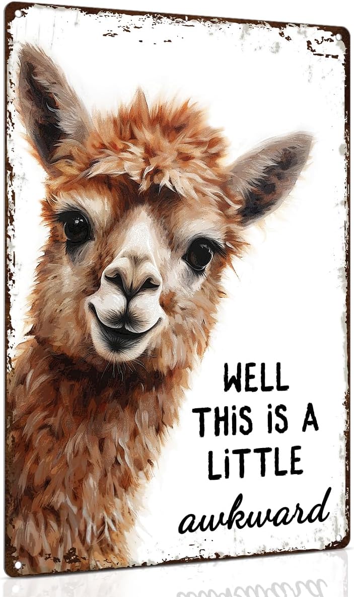 ALKB Funny Alpaca Metal Signs Farmhouse Bathroom Wall Decor Alpaca Lovers Gift 8 x 12 Inch - Image 1